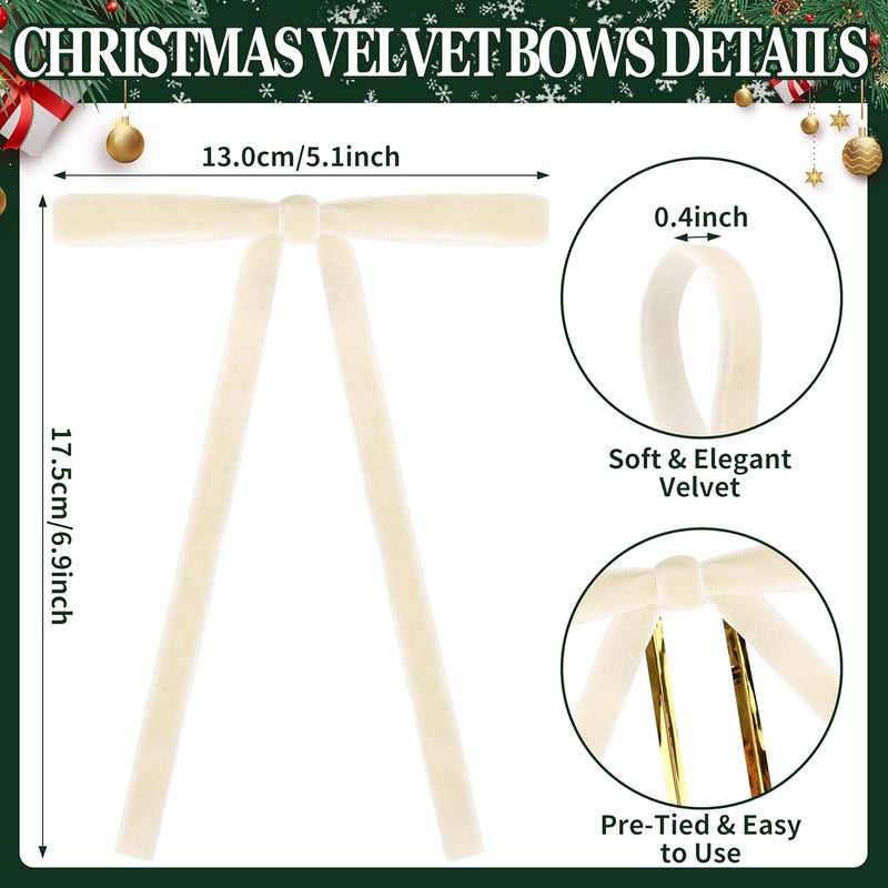 Lavwix 40Pcs Velvet Ribbon Bows, 5x7 Inch Pre-Tied Bows Christmas Ornaments for Xmas Tree, Garland, Wreath, Gift and Holiday Home Décor (5 x 7 Inch, Width of 3/8", Champagne) - Image 2